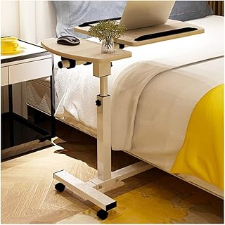Mobile Overbed Computer Table Mobile Lap Table, Portable Laptop Desk Cart with Tilting Surfaces for Right and Left-Handed Users Table with Wheels Over Bed (Color : Maple Cherry)