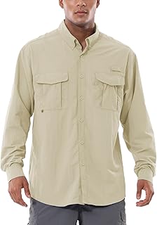 BALEAF Men's Long Sleeve Hiking Shirts Fishing Button Down Lightweight UPF 50+ UV Sun Shirt Nylon Quick Dry