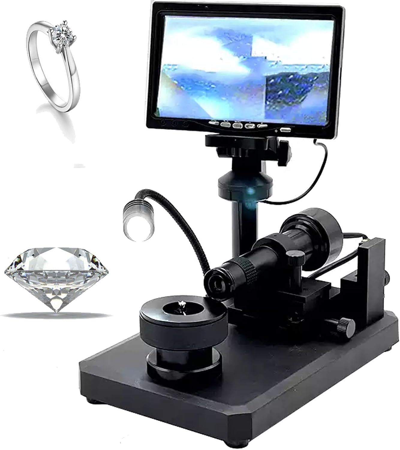 7-Zoll-diamantgürtel-betrachter, 100-fache Vergrößerung, Digitales LCD-mikroskop Mit Led-Beleuchtung, 360° Drehbarer Ringhalter, 800 X 480 Pixel Auflösung, Präzise Identifizierung