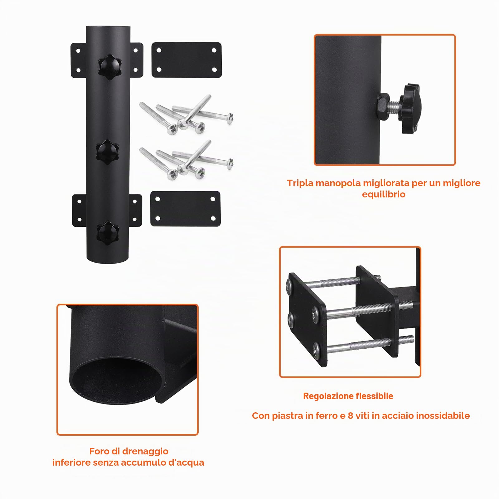 Supporto resistente per ombrellone da patio, supporto per ombrelli, panchina, supporto per ombrello, clip fissa, morsetto per ombrellone, ringhiere, spiaggia, cortile, balcone, barche,
