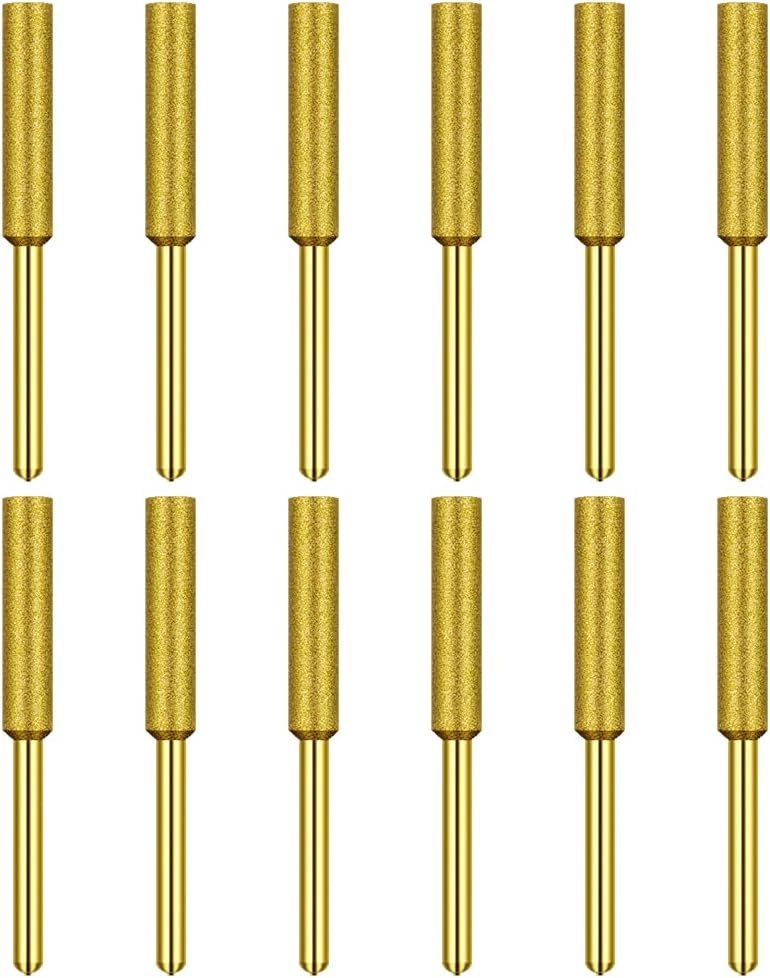 12 Pack Diamond Chainsaw Sharpener Burr Files 1/8" Shank, 3/16 Inch Replacement Sharpening Stones, Titanium Plated Sharpening Wheels Polishing Grinding Tool Grinding Bits (3/16 Inch/ 4.8 mm)