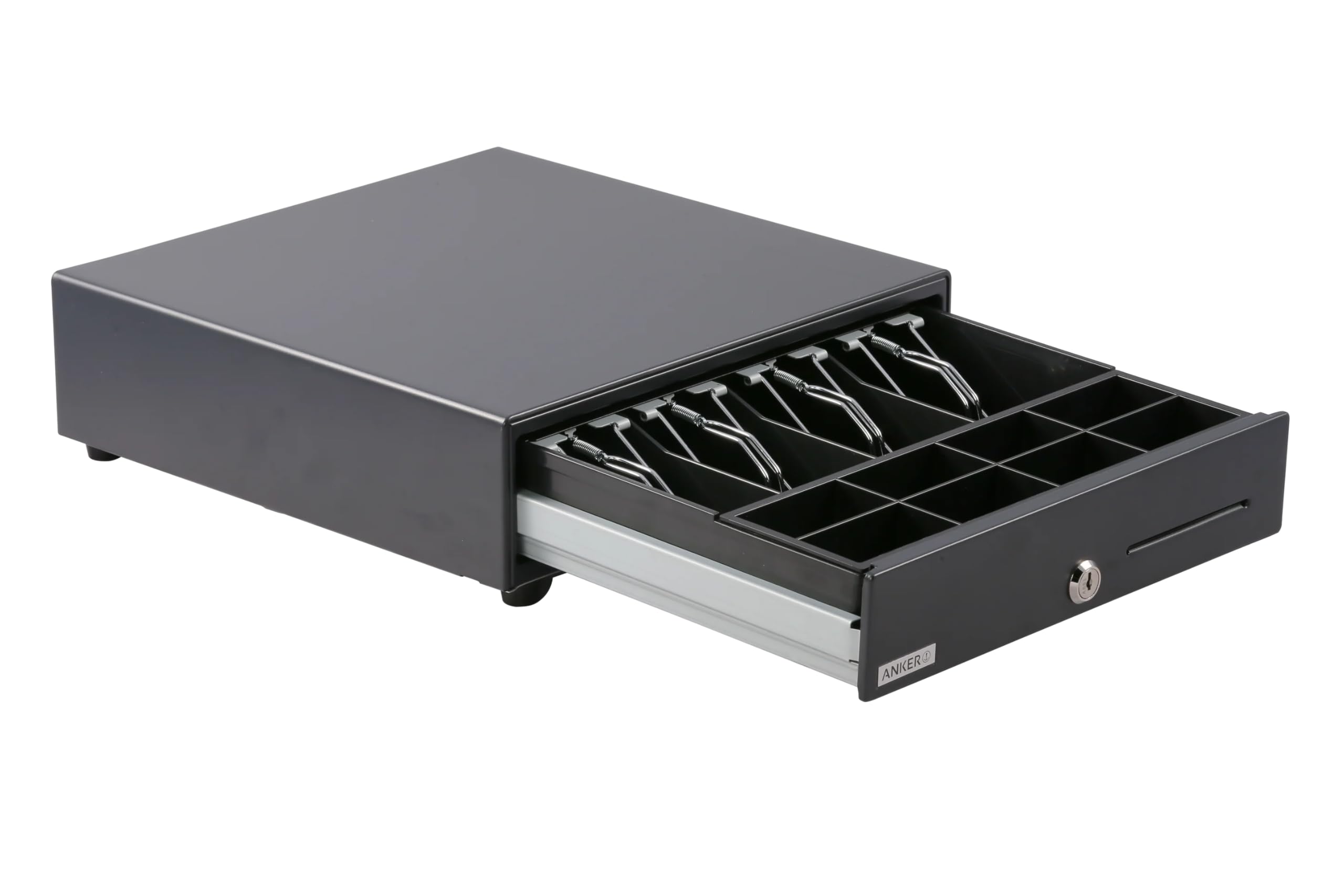 ANKER MDZ13 - Cassetto porta denaro in acciaio, con fessure per inserto, 8 monete e 4 scomparti per banconote, RJ12, per POS e casse