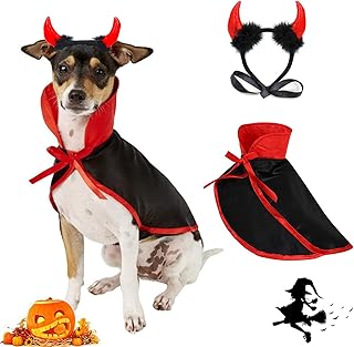 Halloween Large Dog Costume 2PACK Cute Cat Dog Cosplay Devil Hat Headband Adjustable Vampire Cloak Funny Hair Hoop Cape for Medium Large Dogs Holiday Dress Supplies