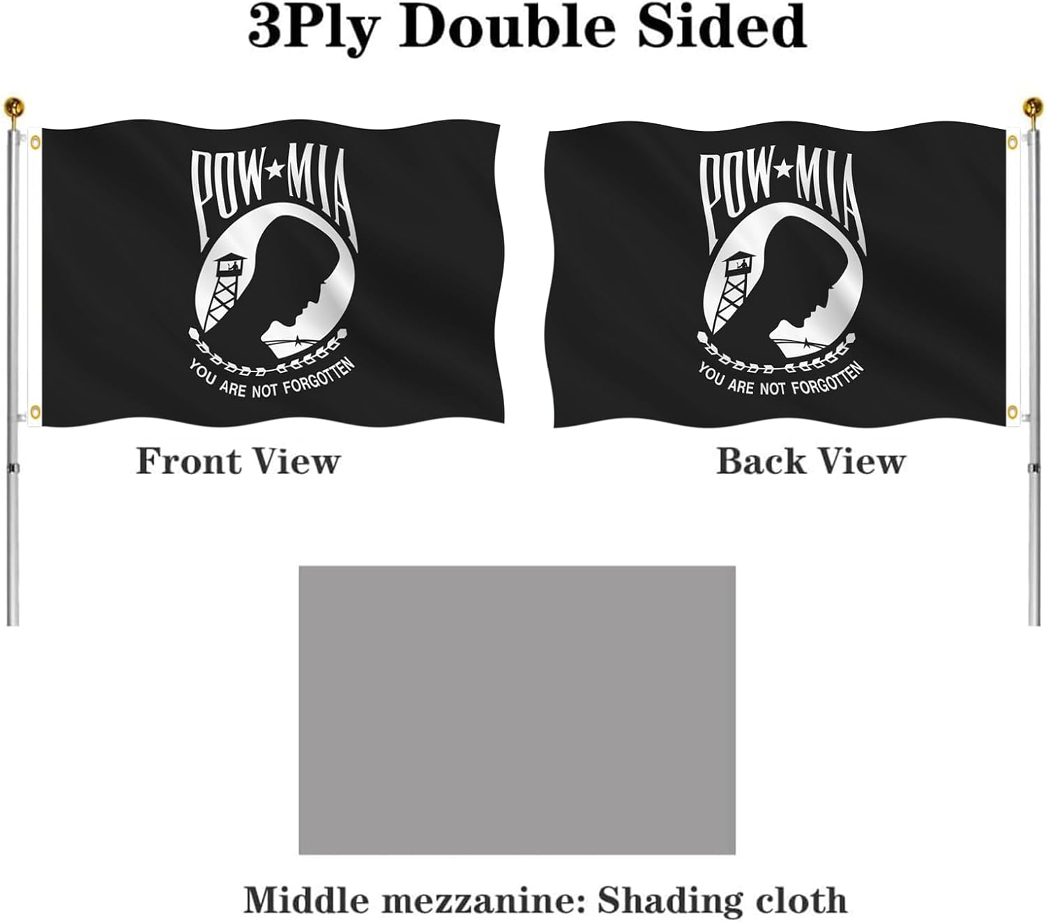 Double Sided Pow Mia Flag 4x6 Outdoor- UV Fade Resistant 3Ply Black Pow Flag Banner with 2 Brass Grommet-Memorial Veterans,Armed Forces,Military Prisoner Flag - Image 2