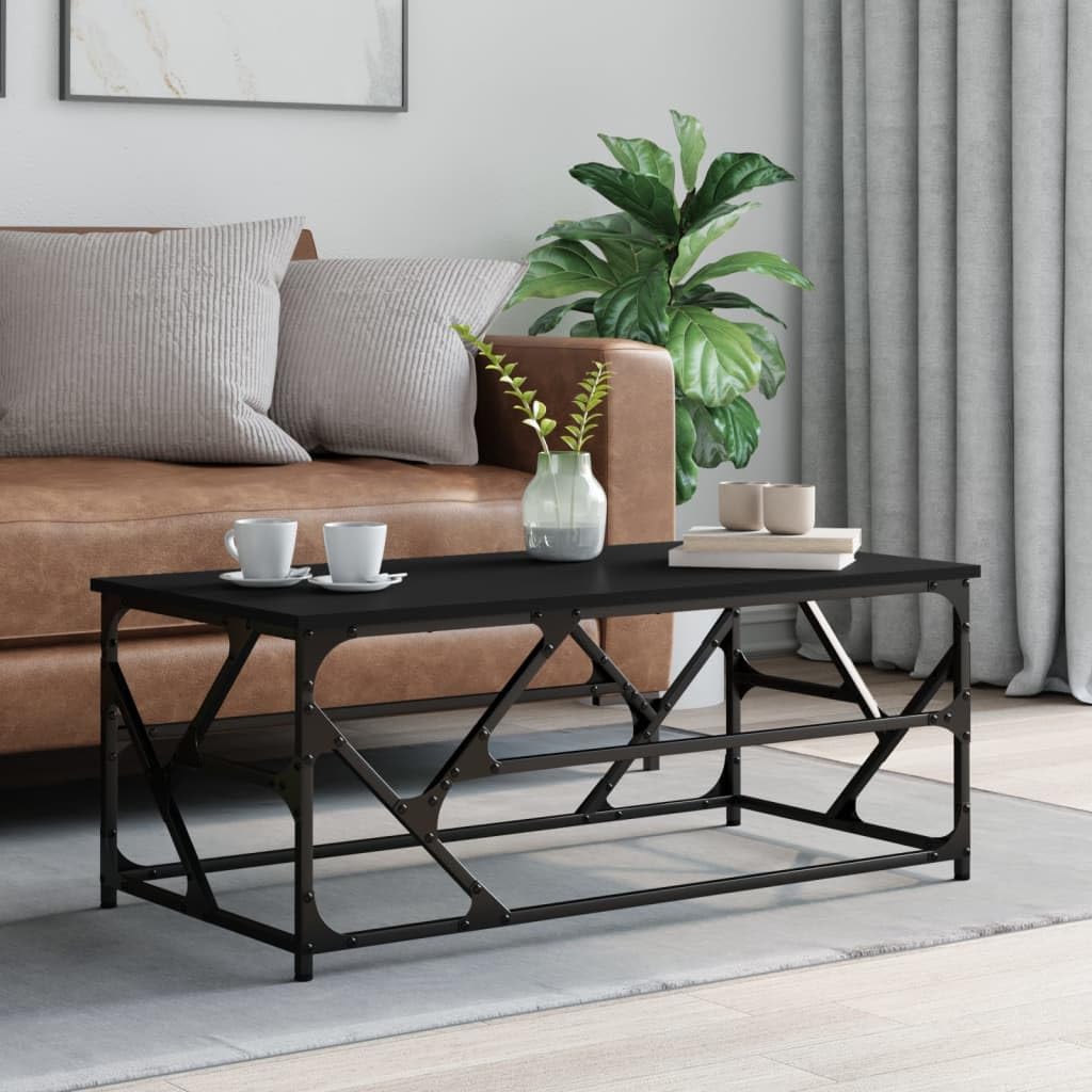 Homgoday Tavolino da caffè nero 100 x 50 x 40 cm, in legno ingegnerizzato, tavolino da tè per soggiorno, sala d'accoglienza degli ospiti, camera da letto e ufficio mobili tipo 1