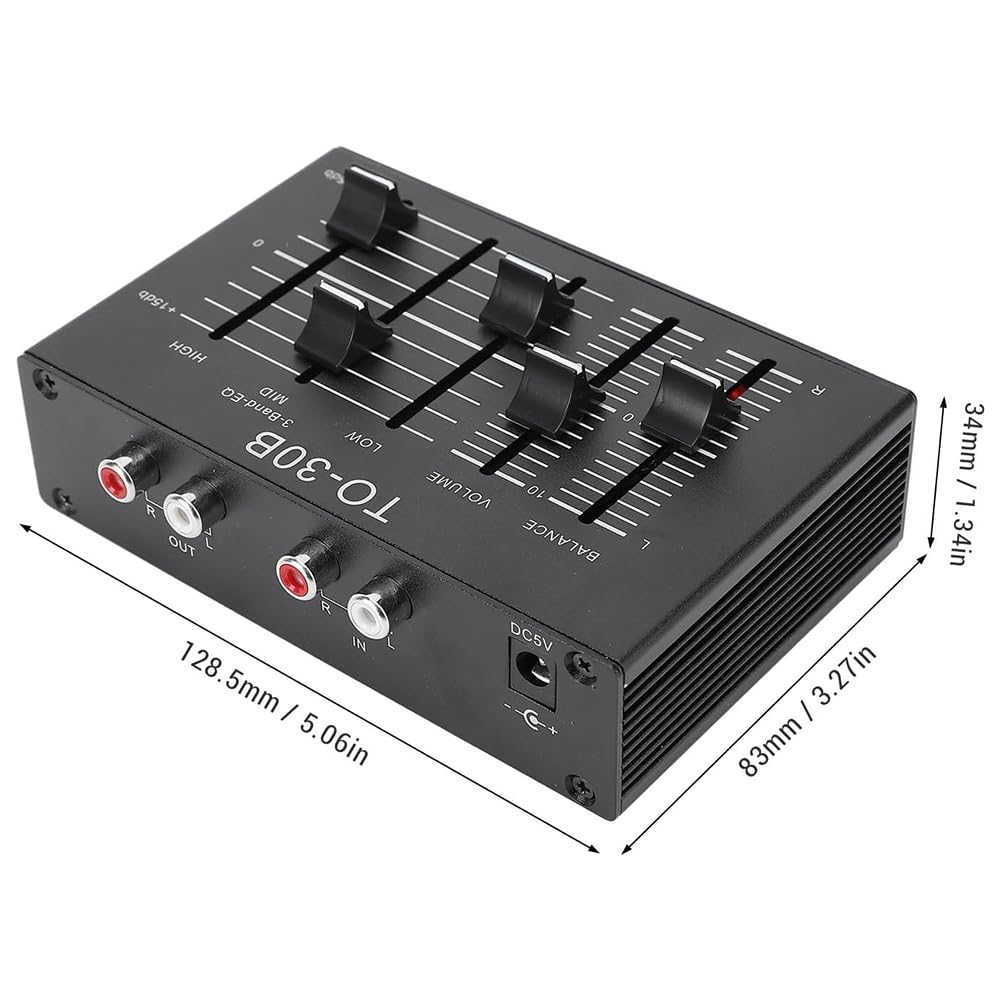 Equalizzatore A 3 Bande EQ con Controllo del Volume A Basso Rumore. Regolazione 'Alta, Media e Bassa Frequenza per Giradischi, Schede Audio e Chitarre.