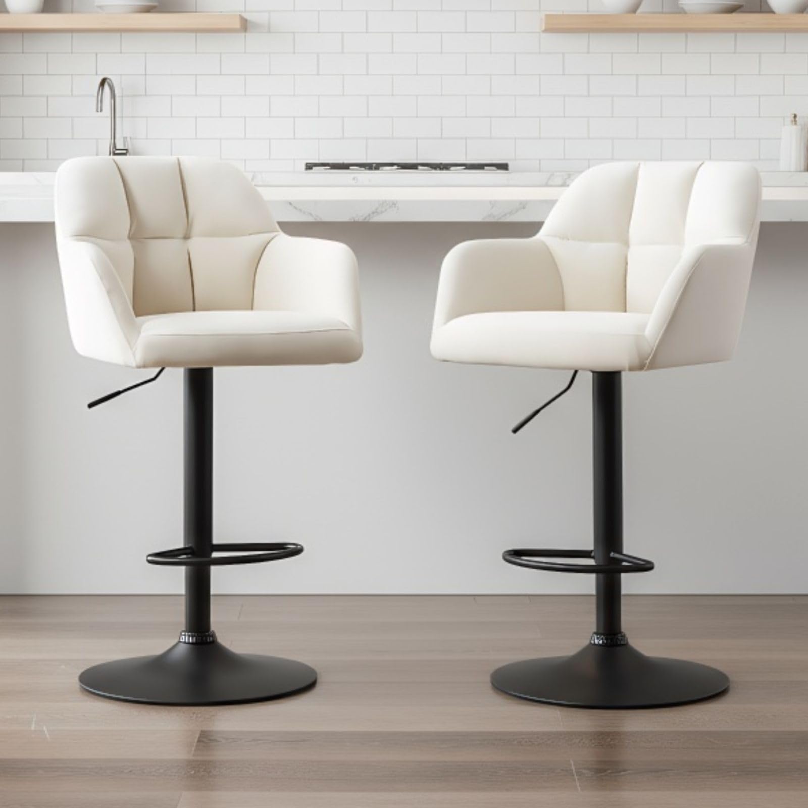 Ya-Home Set di 2 Sgabelli da Bar in Velluto Sgabelli Cucina Imbottiti con Schienale Sgabelli Alti Moderni Sedie da Bar Regolabile e Girevole per Cucina Penisola, Beige