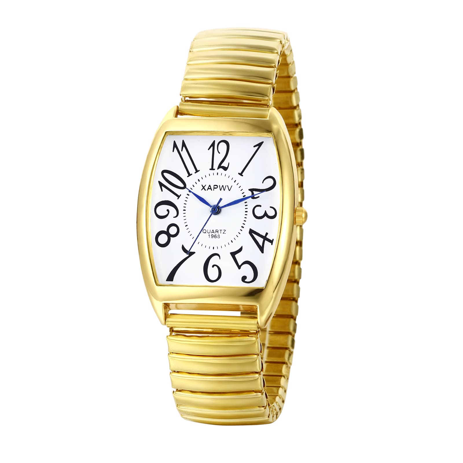 JewelryWe Paar Uhren Analog Quarz Pärchen Armbanduhr Klassisch Rechteckig Elastisch Legierung Armband Partner Freundschafts Uhr mit Römischen Ziffern/Digital Zifferblatt Gold/Silber