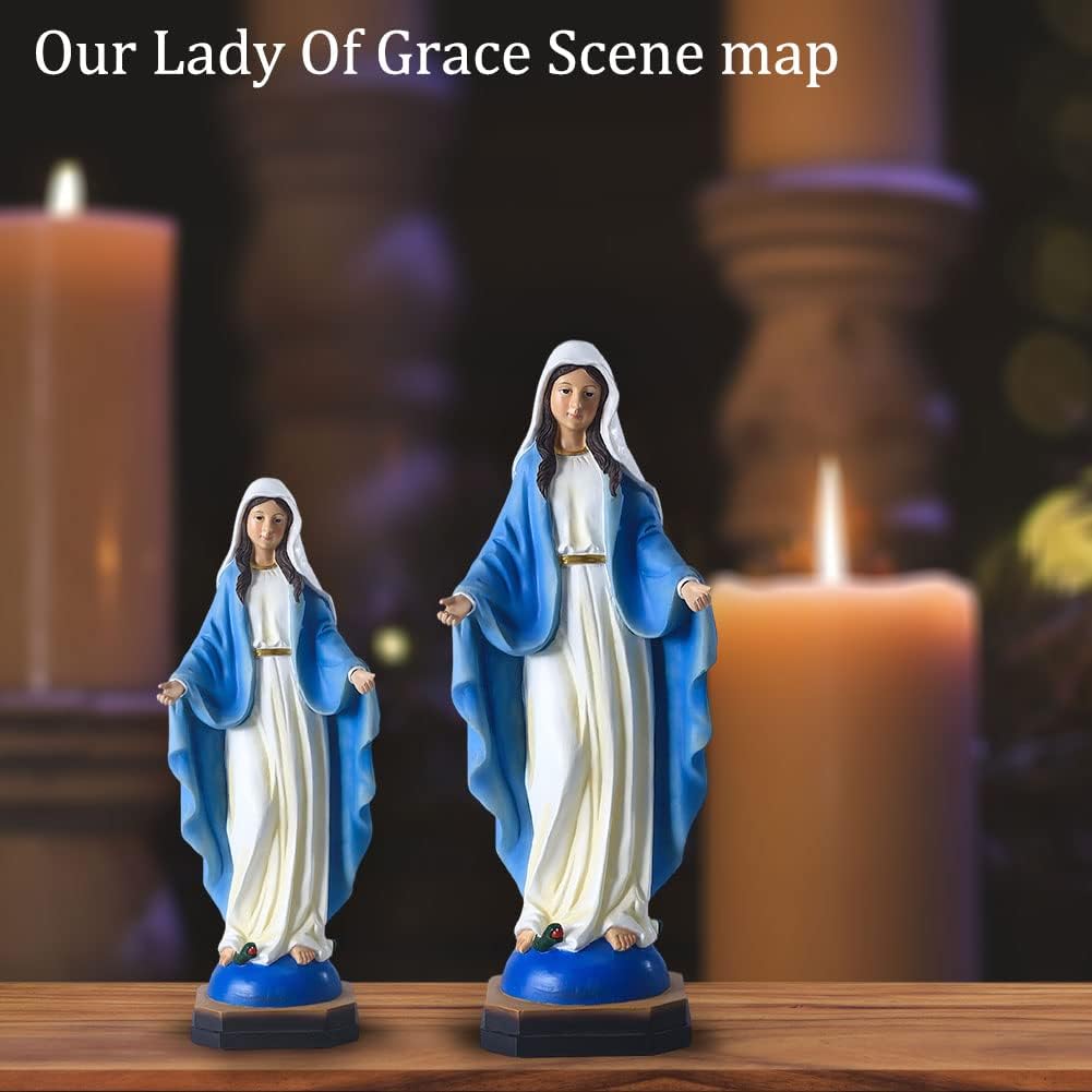 QIANLING 12" Our Lady of Grace Statue - Resin Hand-Painted Virgin Mary Figure, Religious Gift of Home Decor, Religious Sacraments Statues and Religious Home Decor Blessed Mother Statue - Image 7