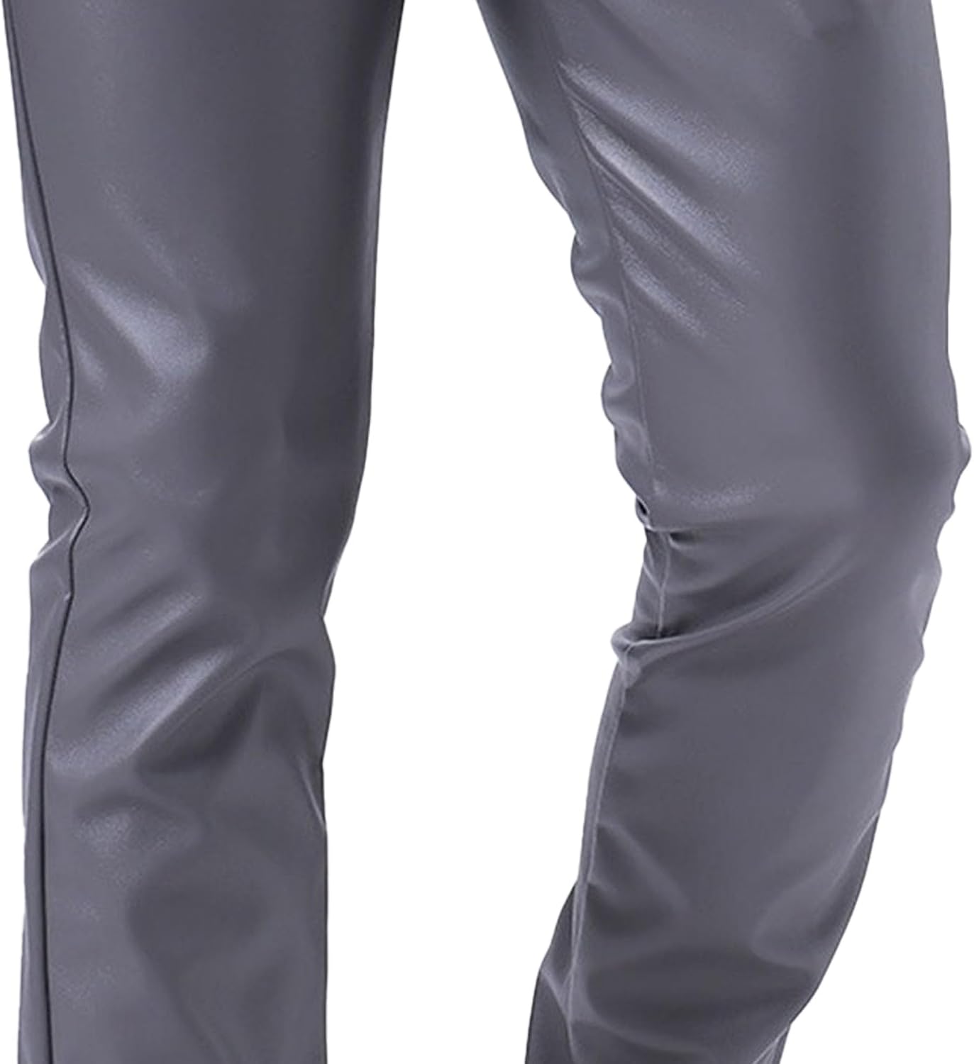 Men's Skinny Faux Leather Pants Slim Fit Stretch Casual Motorcycle Biker Pants Night Club Metallic Punk Pants