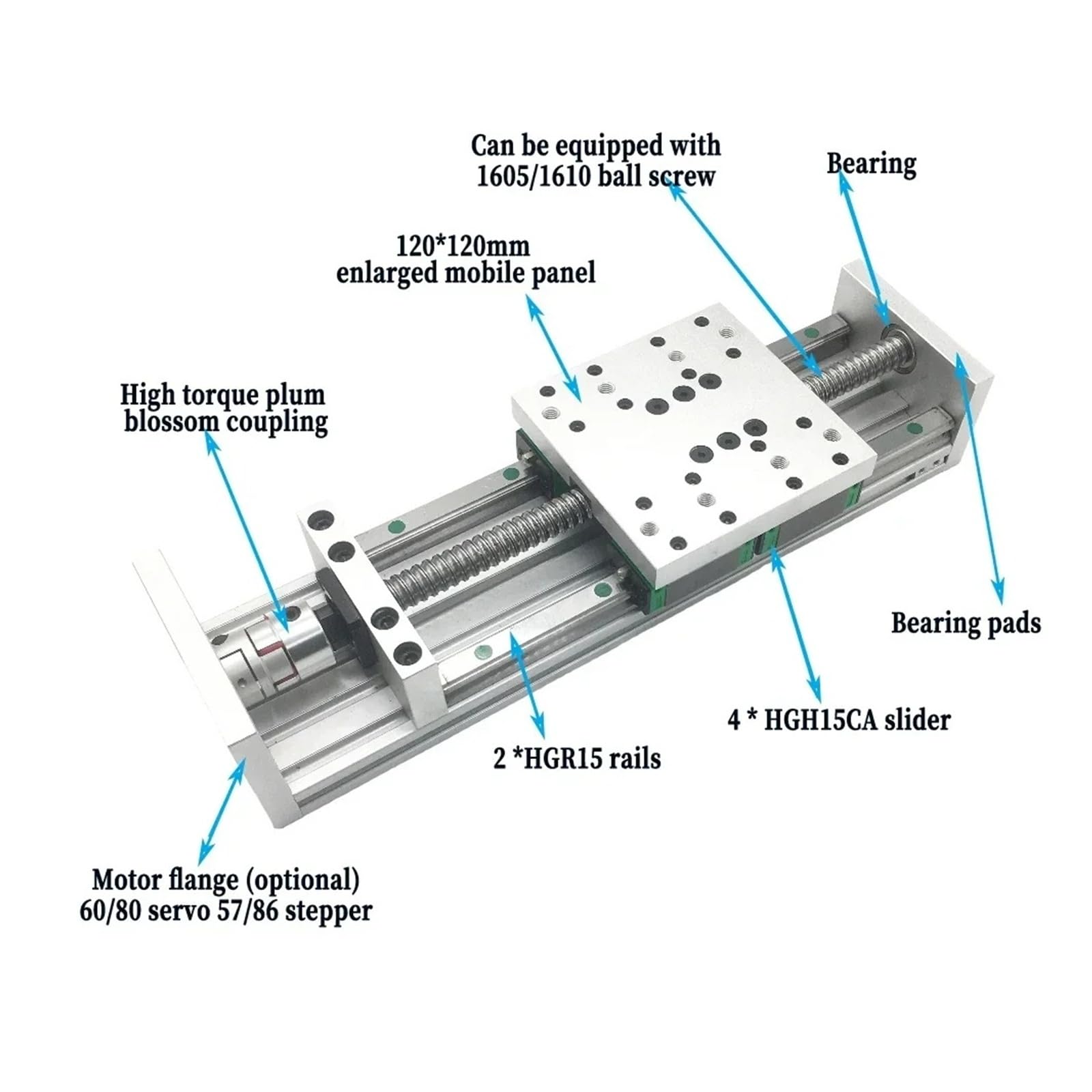 Tavolo scorrevole con guida lineare for impieghi gravosi da 100 mm di larghezza SFU1605/1610 Attuatore XYZ con vite 50-1200 mm for guida CNC HGR15 for staffa servo 60(SFU1610-50mm)