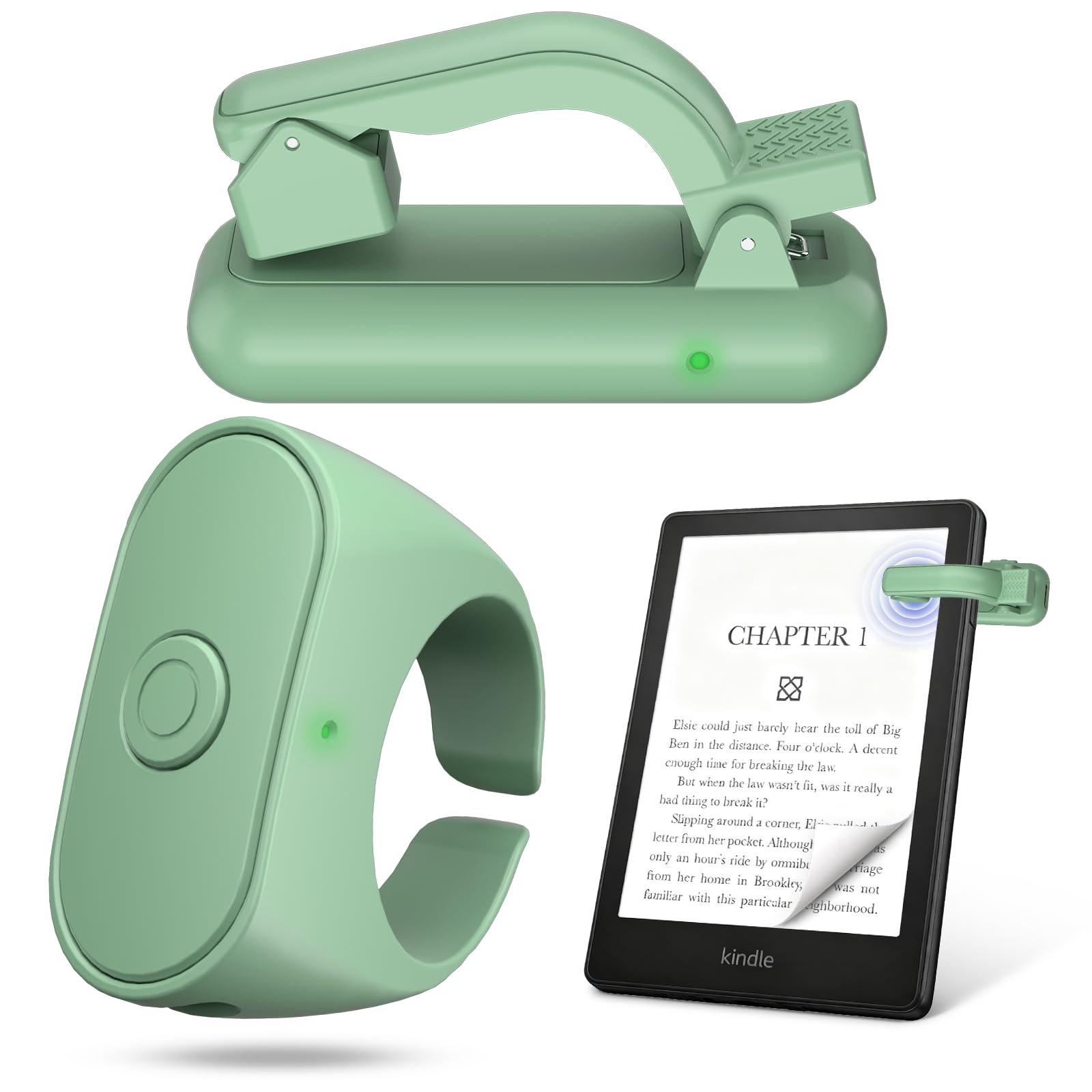 Fernbedienung Seitenumkehrer Ring für Kindle Paperwhite Oasis Scribe Kobo eReader, Kamera-Fernbedienung, entworfen für dicke Hülle, Seitenumkehrer Clicker für iPad, Tablets, Lesen von Romanen (grün)