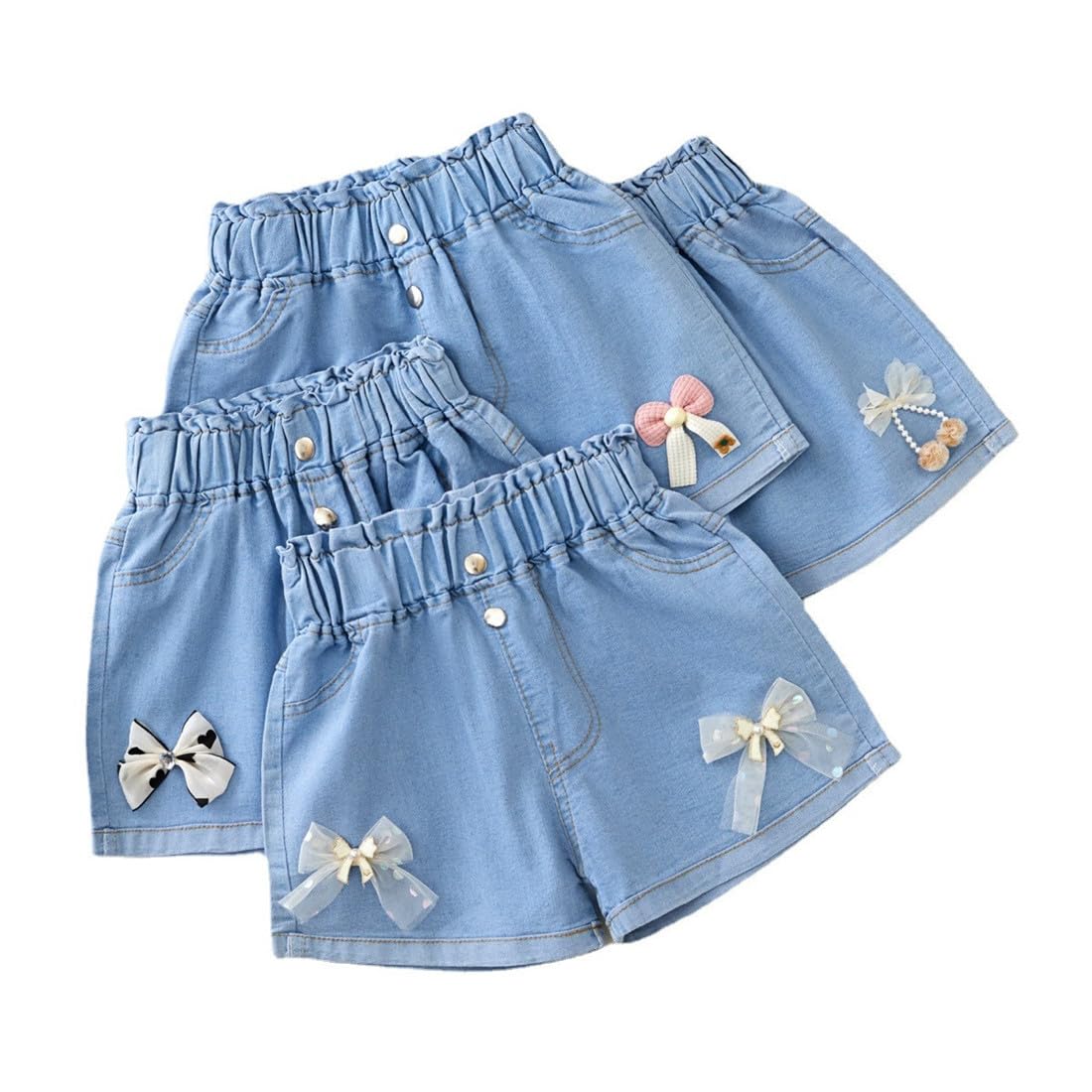 SZJIAHTM 3Pack Kinder Mädchen Sommer Emboridery Flower Denim Shorts Jeans Kurze Hosen Sommerhose