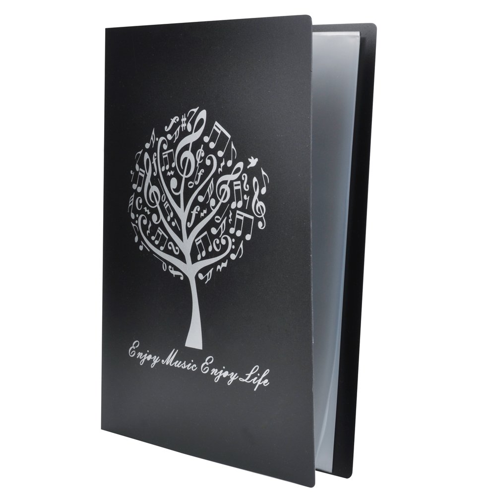 Music Sheet File Paper Storage Folder Documents Holder Blank Sheet Files Plastic A4 Size 40 Pockets (Music Tree Black)