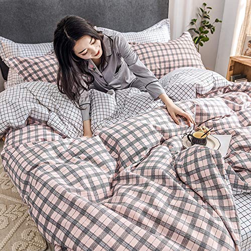 Chickwin Juego de Ropa de Cama 4 Piezas, 100% Algodón Hipoalergénico Cama Matrimonial Dormitorio Inicio, Funda de edredón Funda de Almohada Sábana (220 * 240cm,Celosía)