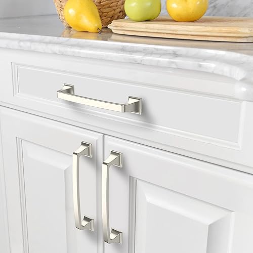 Miniatura 8 de Amerdeco Paquete de 10 tiradores de níquel satinado cepillado de 3 pulgadas (2.992 in) para gabinetes de cocina, manijas de cocina para armarios,