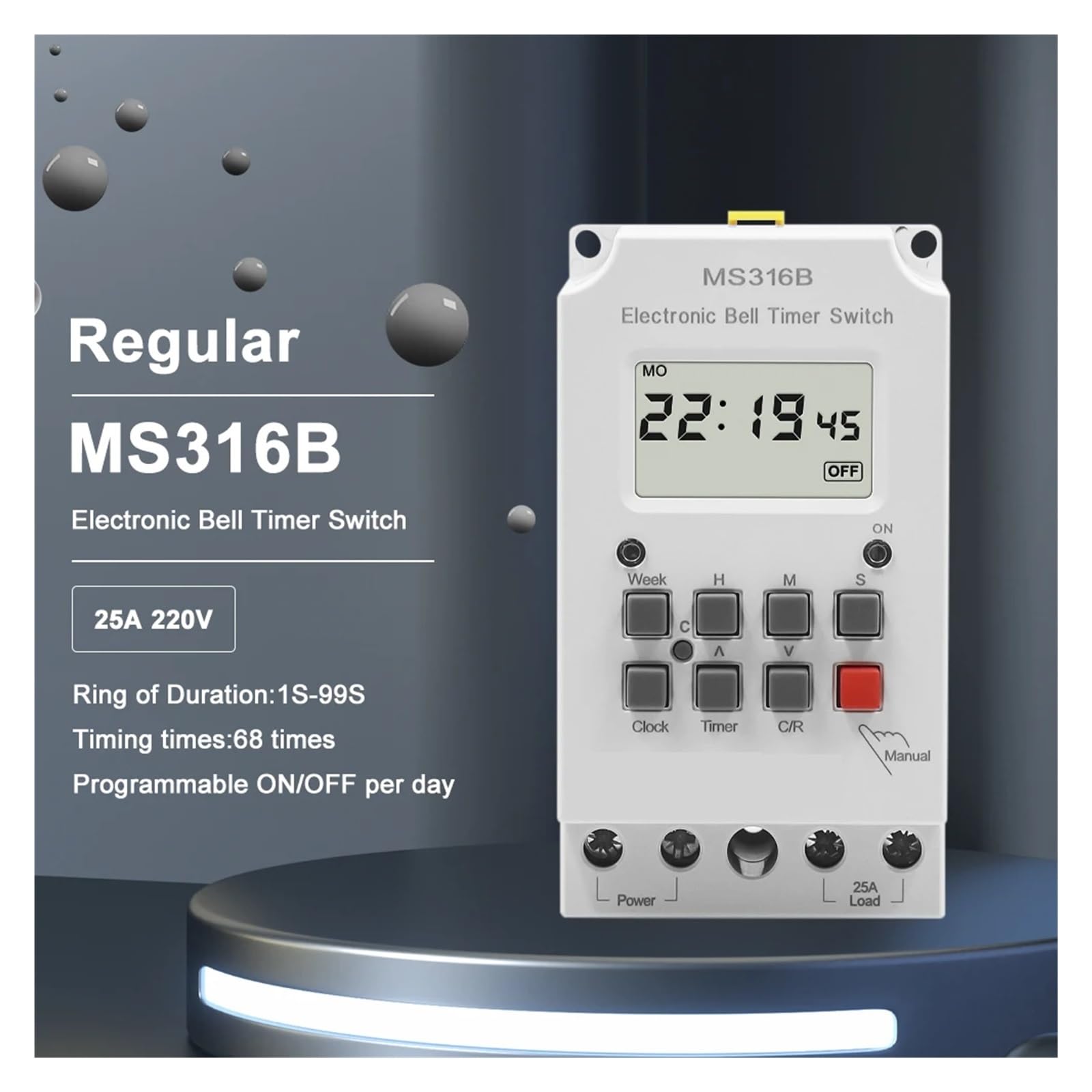 Timer programmabile 220V 25A 68 ON, regolatore del Tempo della campanella della Scuola