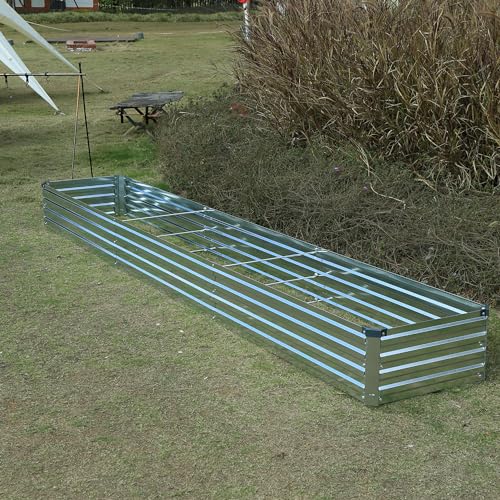 Image of Foxlang 12x2x1ft(2 Pack) Galvanized Raised Garden Bed,Outdoor Planter Box Metal Patio Kit Planting Bed for Vegetables Flowers Herb,Silver