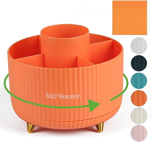 DOCMON Portalápices giratorio para escritorio, organizador de escritorio giratorio, 5 ranuras para bolígrafos con 50 hojas de notas adhesivas para