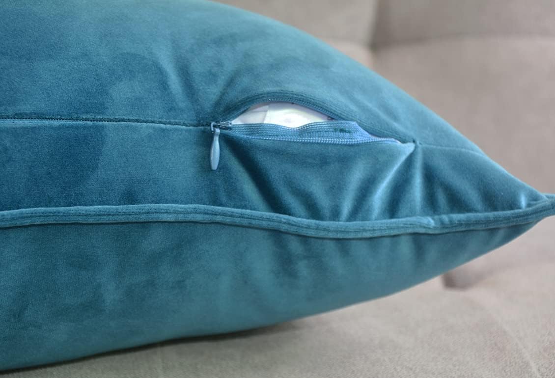 Lutanky Velvet Cushion Covers 18 x 18 Inch Decorative Square Throw Pillow Case (Pack of 2) Soft Flanges Pillowcases for Sofa Bedroom with Invisible Zipper Blue 45cm x 45cm - Image 4