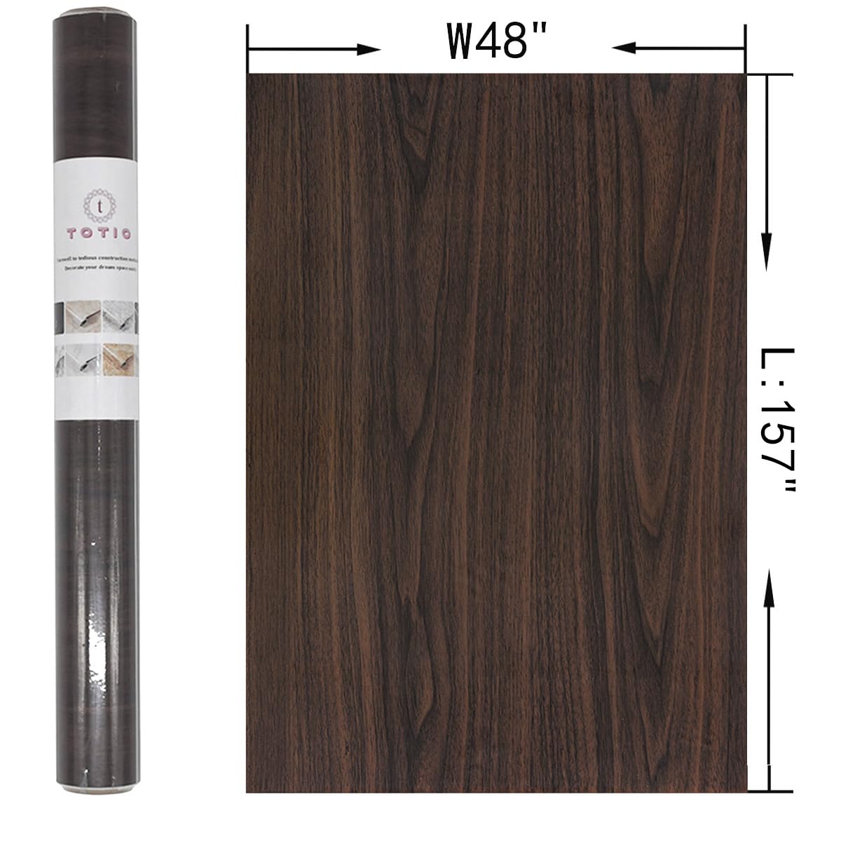 TOTIO Papel tapiz autoadhesivo de vinilo con efecto de madera marrón oscuro, de 48 x 157 pulgadas, color marrón oscuro, envoltura de vinilo de nogal, parte trasera adhesiva, plástico, impermeable