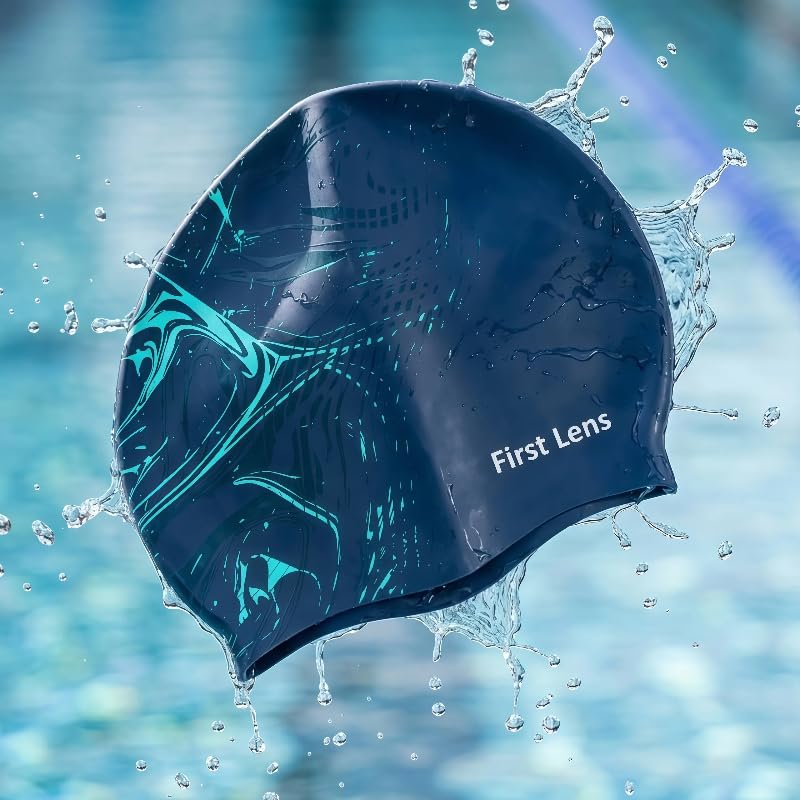 Image of First Lens Waterproof Silicon Swimming Cap for Men and Women, for Unisex, for Adult & Girls, for Womens Hairs & Mens Short Hair Silicone Swimming Cap