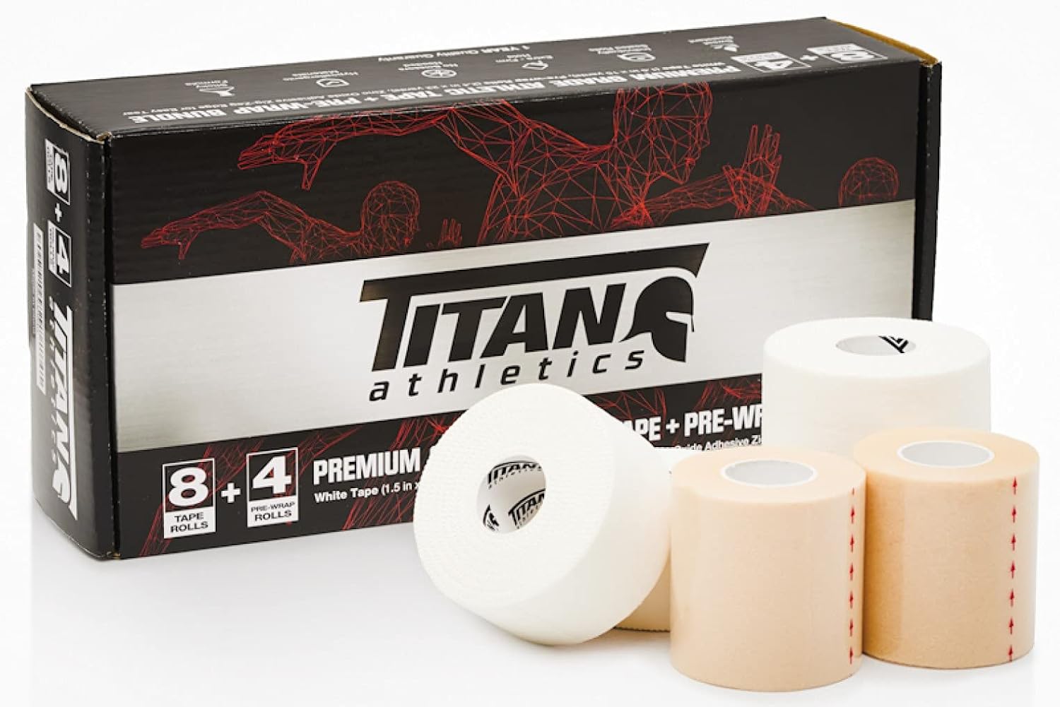 (8x4 Combo Pack) - 8 Rolls Athletic Tape + 4 Rolls Pre Wrap - Premium Quality - Individually Sealed Tape Rolls for Max Effectiveness : Health & Household