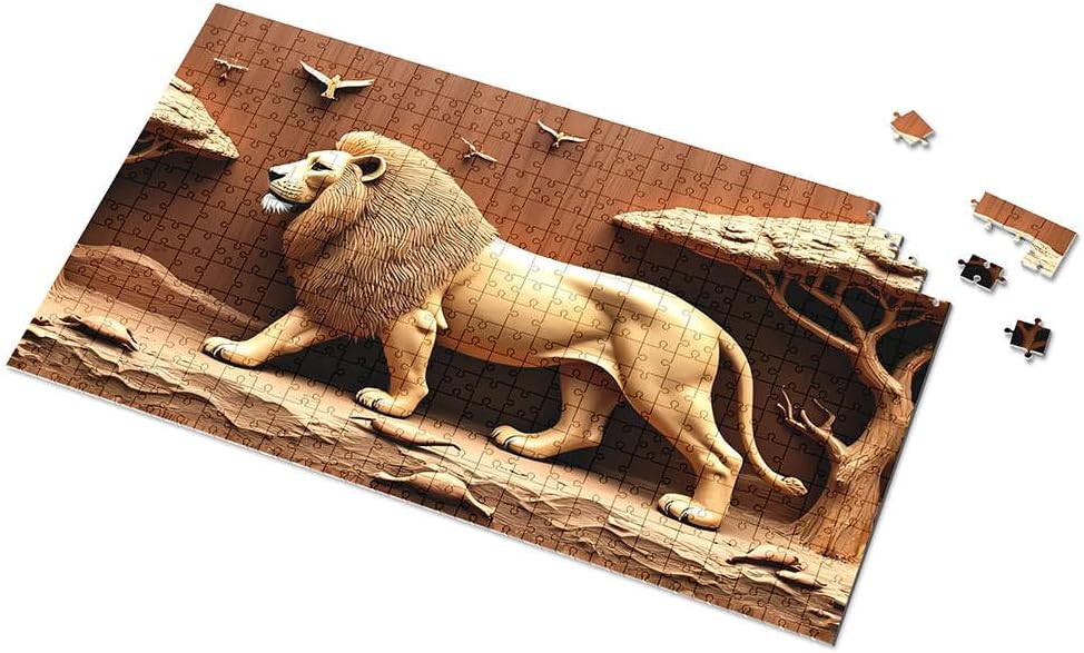 Spot It Game for Kids Golden Lion Sculpture in African Landscape Picture Puzzle Puzzle Board 750 Piece Puzzles for Adults(300PCS)