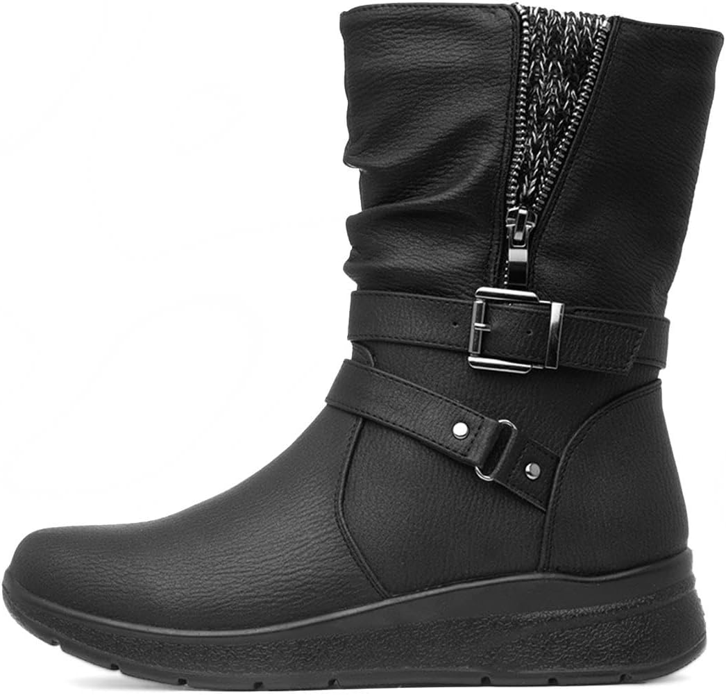 Softlites Womens Black Zip Up Wedge Calf Boot
