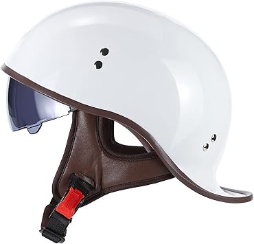 Adult Motorcycle Half Helmet DOT/ECE Approved Men Women German Style Half Face Helmet with UV Visor for Scooter Moped Cruiser Motorcycle Skull Cap Vintage Helmet-I||L