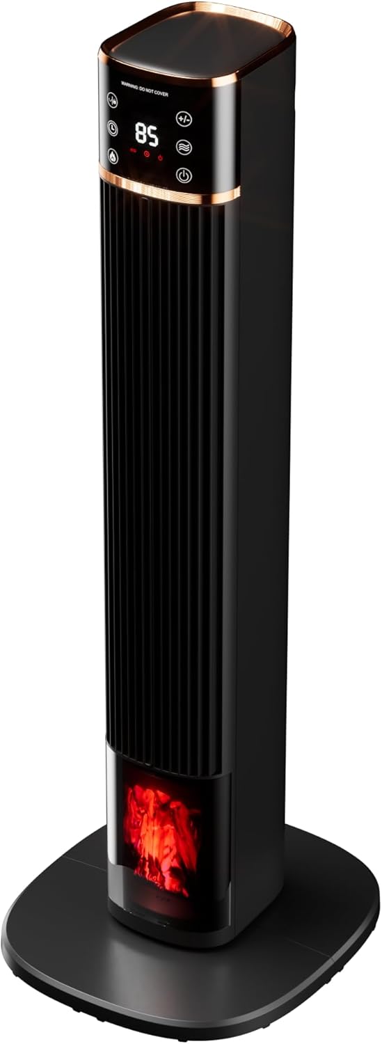 Uthfy Space Heater for indoor use, Large Room Heater with 3D Flame Effect, 1500W Portable Electric Heater with ECO, 90° Oscillating, Remote, PTC Ceramic Heaters for Bedroom, Office, Home