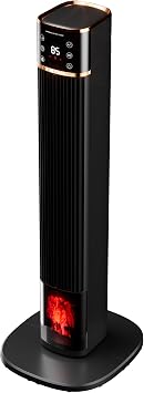 Uthfy Space Heaters for Indoor Use, Large PTC Ceramic Heaters with 3D Flame, 1500W Electric Heater with Thermostat, 90 Oscillating, Tower Portable Heater for Room, Bedroom, Office, Home