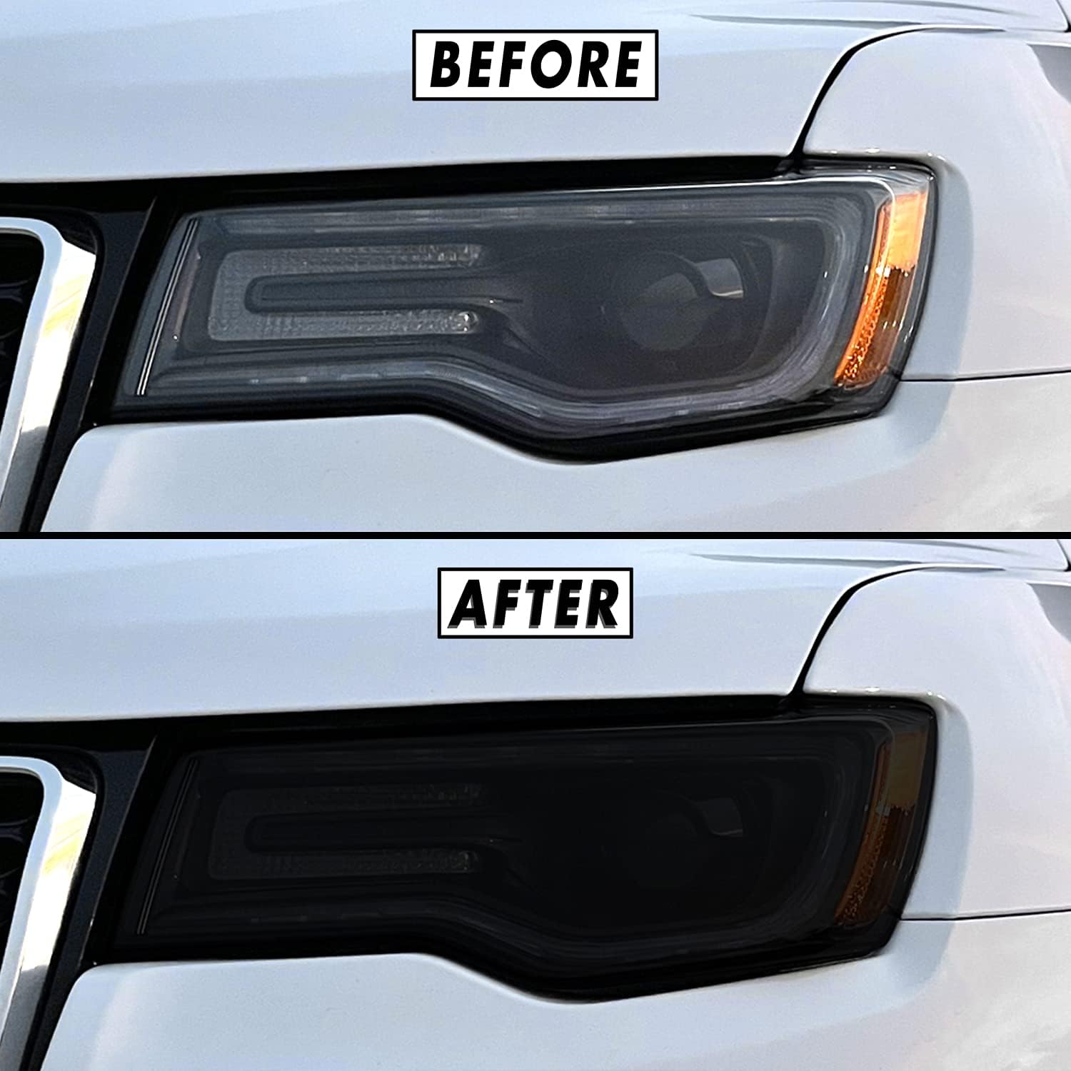 PreCut Vinyl Smoke Tint for 2014-2021 Jeep Grand Cherokee Headlight & Foglight (1. Headlight, 20percent Dark Smoke)