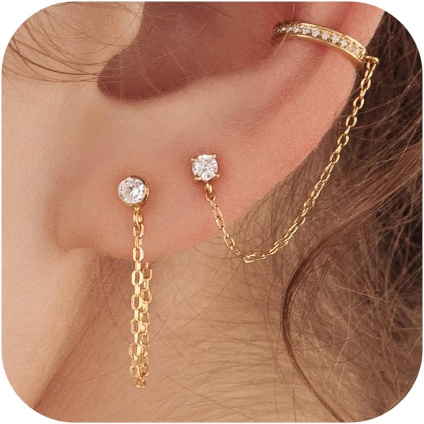 Gold Earrings for Women 3 Pairs 14k Gold Plated Hoop Stacks Hypoallergenic Lightweight Stud Earring for Multiple Piercing Dangle Drop Cartilage Earring for Women Trendy Wedding Earring For Brides Gold Jewelry