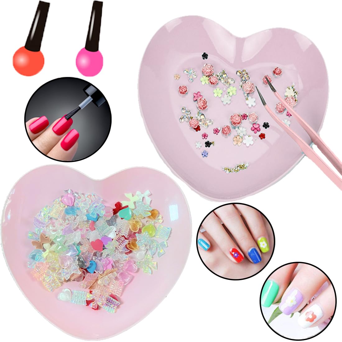 SUKPSY Stainless Steel Nail Art Makeup Palette,Nail Art Plate Palette,Heart Shaped Nail Art Display Holder,Nail Polish Color Mixing Plate, for Small Item Storage and DIY Jewelry Making (Pink)