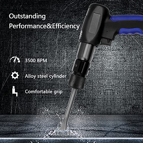 13-piece Air Hammer Set with 5pcs Chisels, Quick Change Retainer and Spring Retainer, 3500BPM Air Chisel Hammer with Rubber Sleeve Handle, Heavy Duty Air Hammer Kit - Thumbnail 2