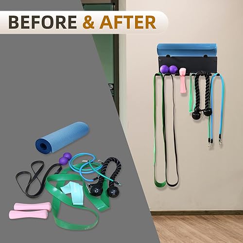 Miniatura 3 de Estante de almacenamiento multiusos de 2 niveles para bandas de resistencia, correas, cuerdas de salto, rodillos de espuma, cadenas, cinturones de