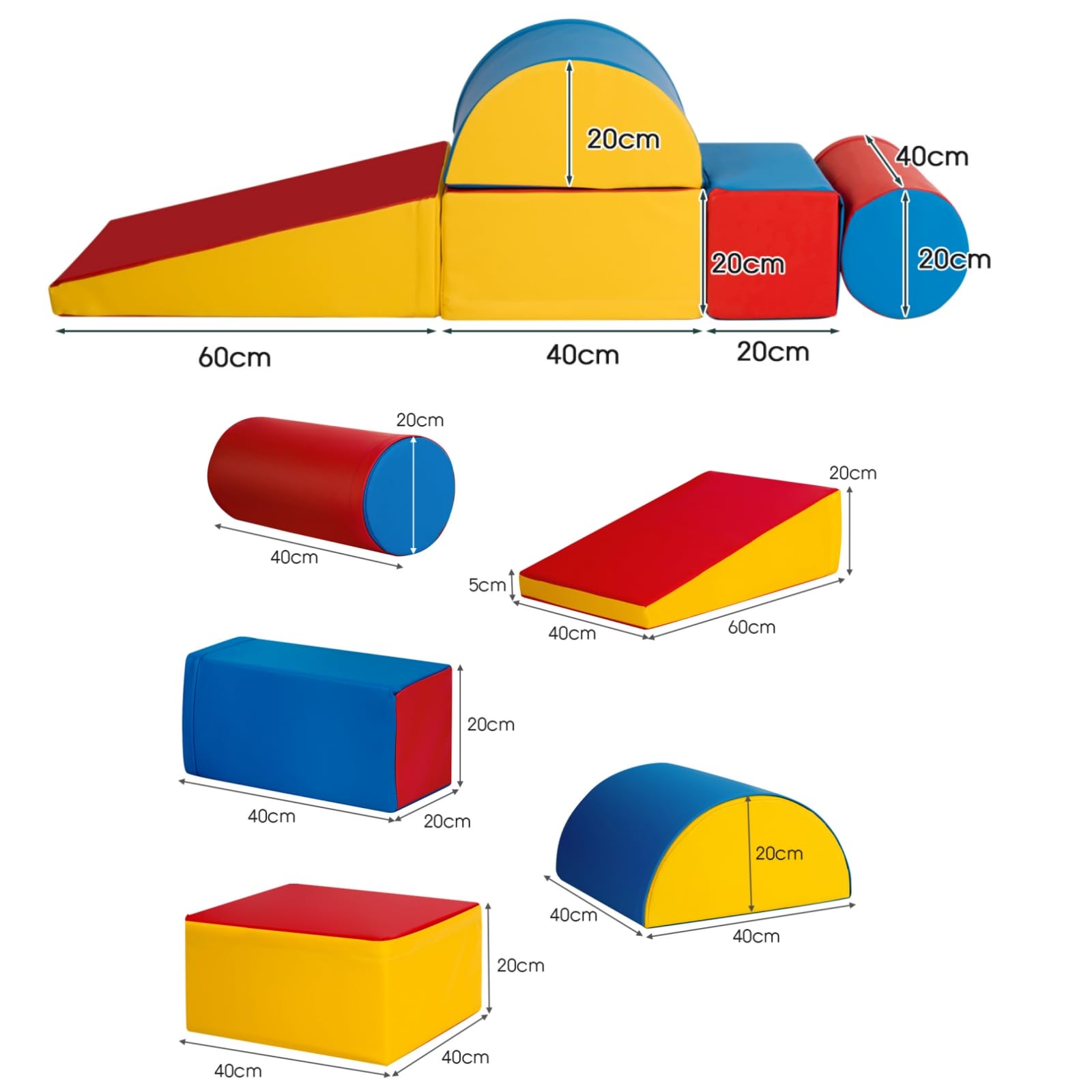 LIFEZEAL Softbausteine zum Klettern & Rutschen, Schaumstoffbausteine aus PU & EPE für Kinder, Riesenbausteine Großbausteine Mehrfarbig, für Kinderzimmer & Kindergarten (Stil 2)