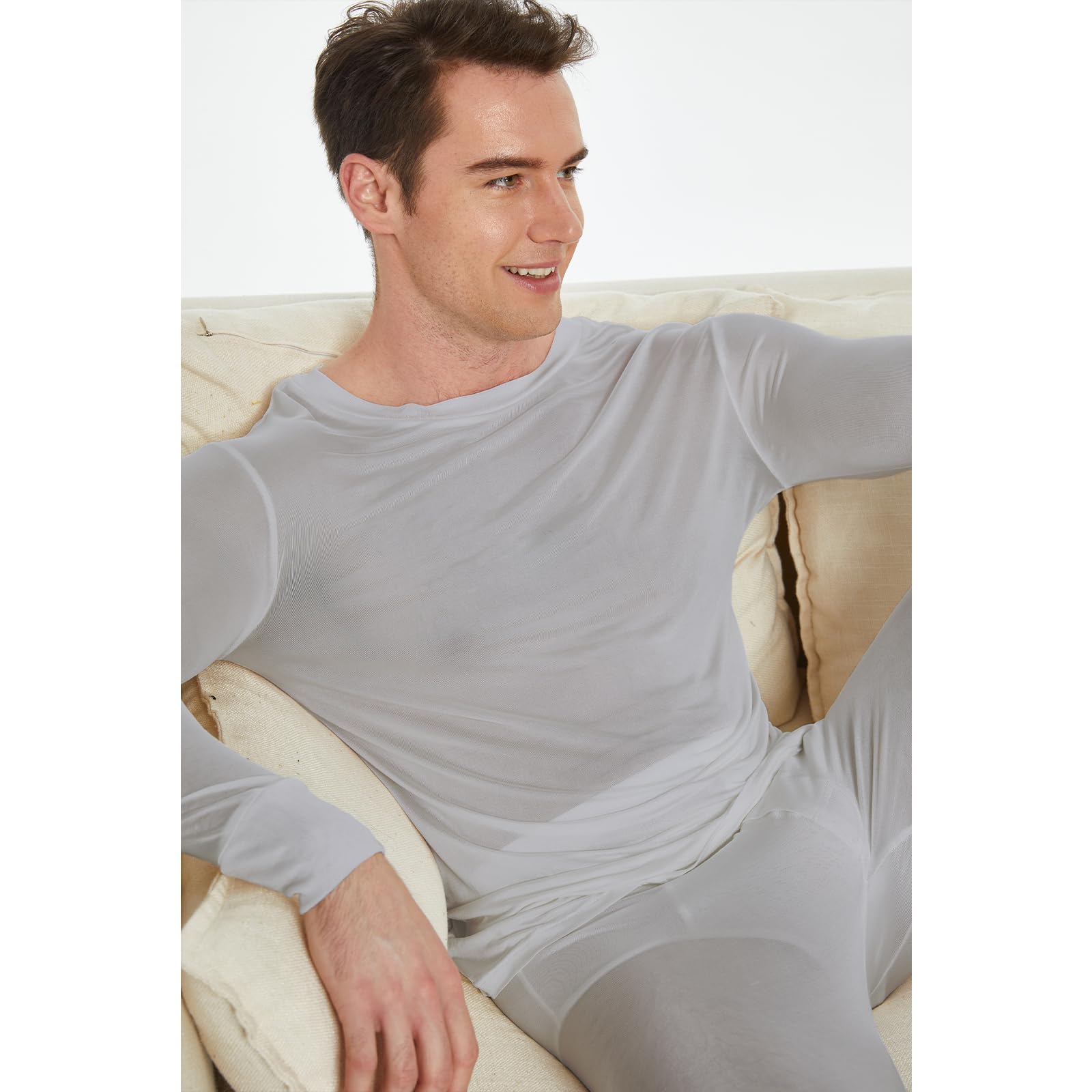 Viamulion Ensemble de sous-vêtements thermiques en pure soie de mûrier pour homme