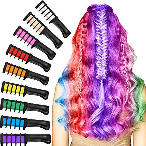 18 Pieces Hair Chalk Combs Washable Hair Color Comb Temporary Bright Hair Color Dye Chalks DIY Dye Set for Girls Aged 3 4 5 6 7 8 9 10 Children's Day Birthday Cosplay Halloween Party Favors, 9 Colors
