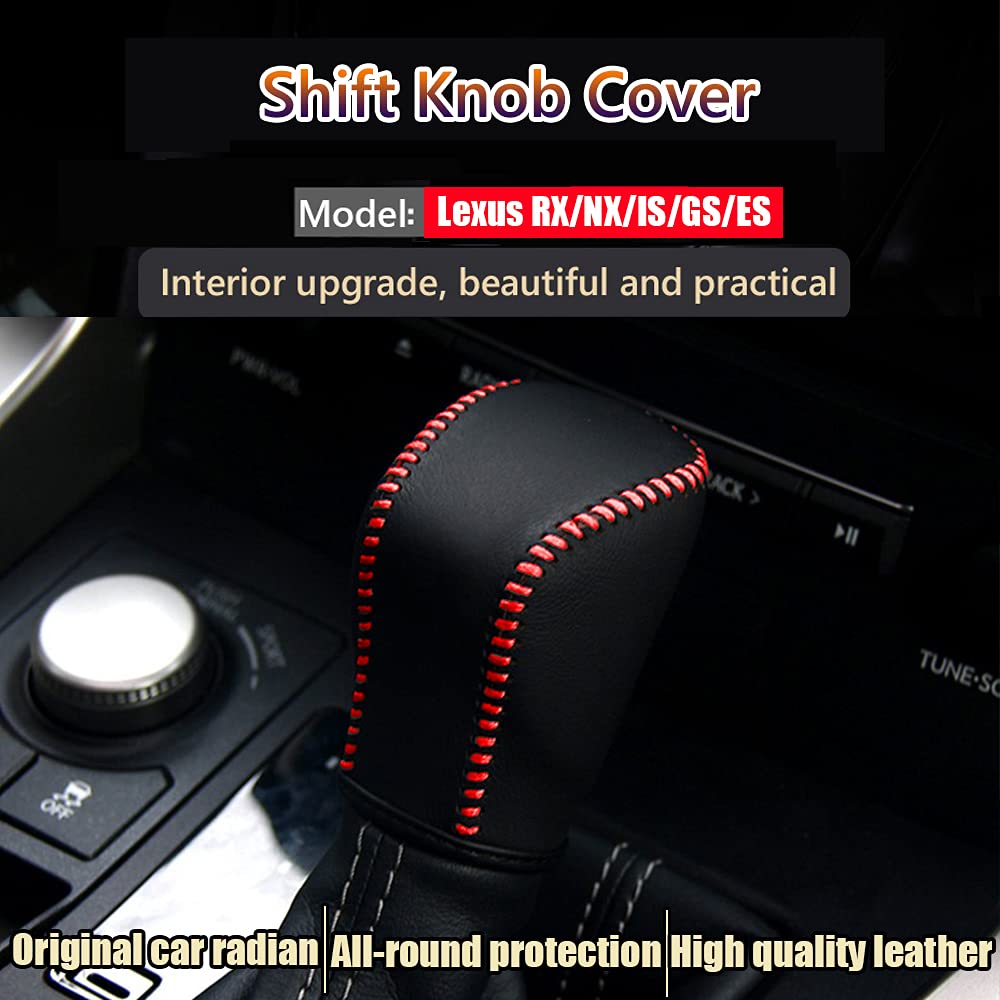 Great-luck Genuine Leather Automatic at Gear Shift Knob Cover Protector Trim,The car Interior Accessories(Black Stitches) for Lexus ES 300h/350 GS/is/NX 300h/300 RX/UX 200/250h