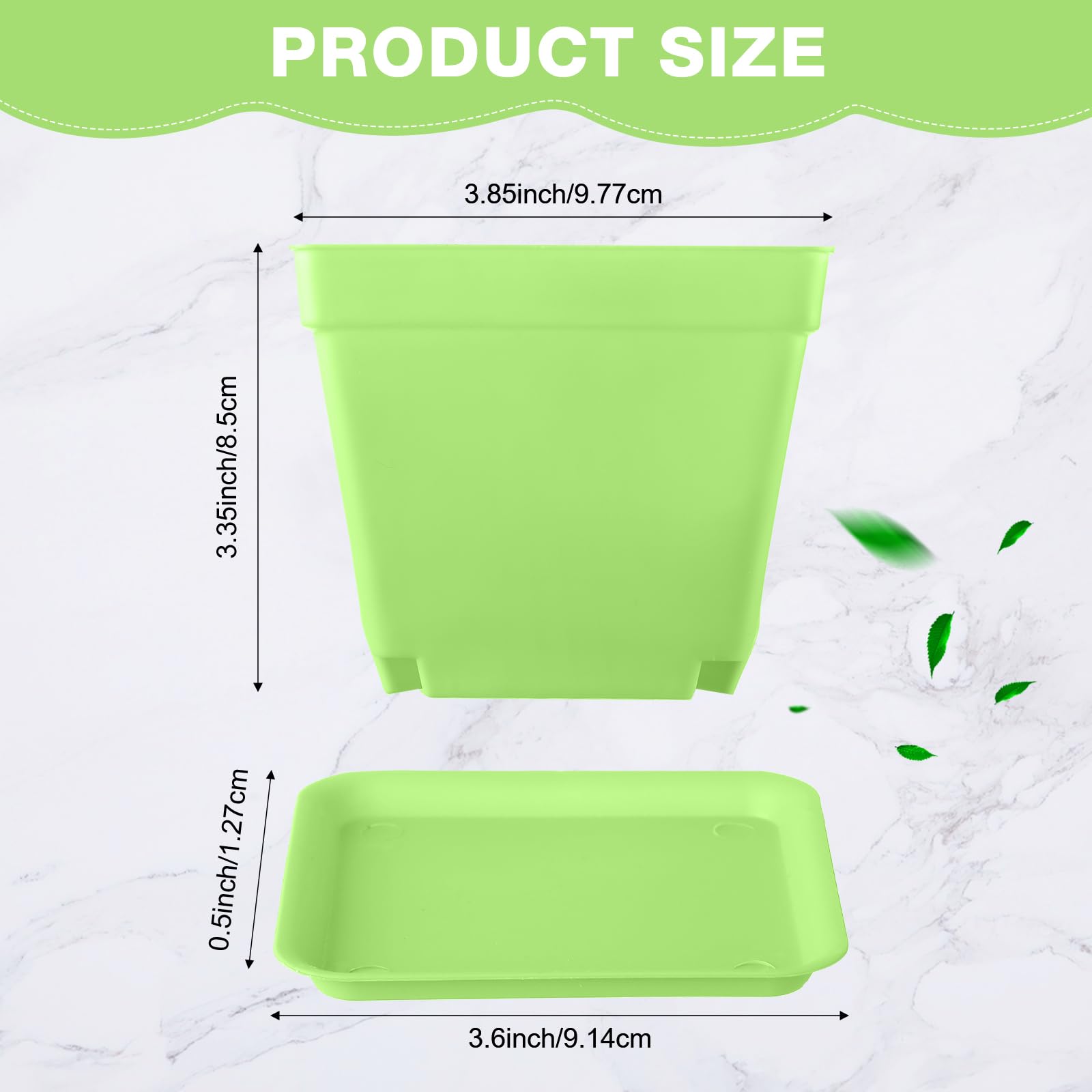 100 Pieces 4 Inch Flower Pots Square Plants Nursery Pot Plastic Plant Seedling Pots Nursery Transplanting Planter Container with Saucer for Indoor Herbs Succulents Balcony Garden Office (Green)