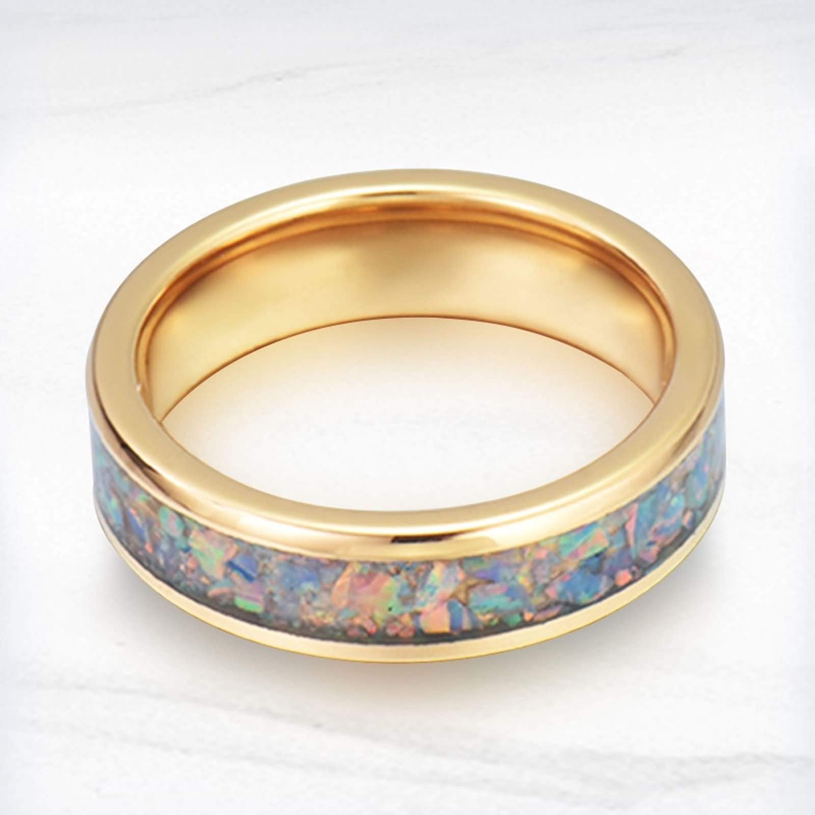 Anello Uomo Tungsteno Anello a Cupola con Opale Blu Anello di Fidanzamento Anello Uomo Personalizzabile 8MM Anello Uomo Oro Misura 12-31