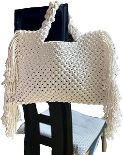 R.R.LALA Macrame cotton bag with beads handle, best fashionable bag ivory color 100% cotton cord handwoven best for dipawali, diwali gift Off White Color