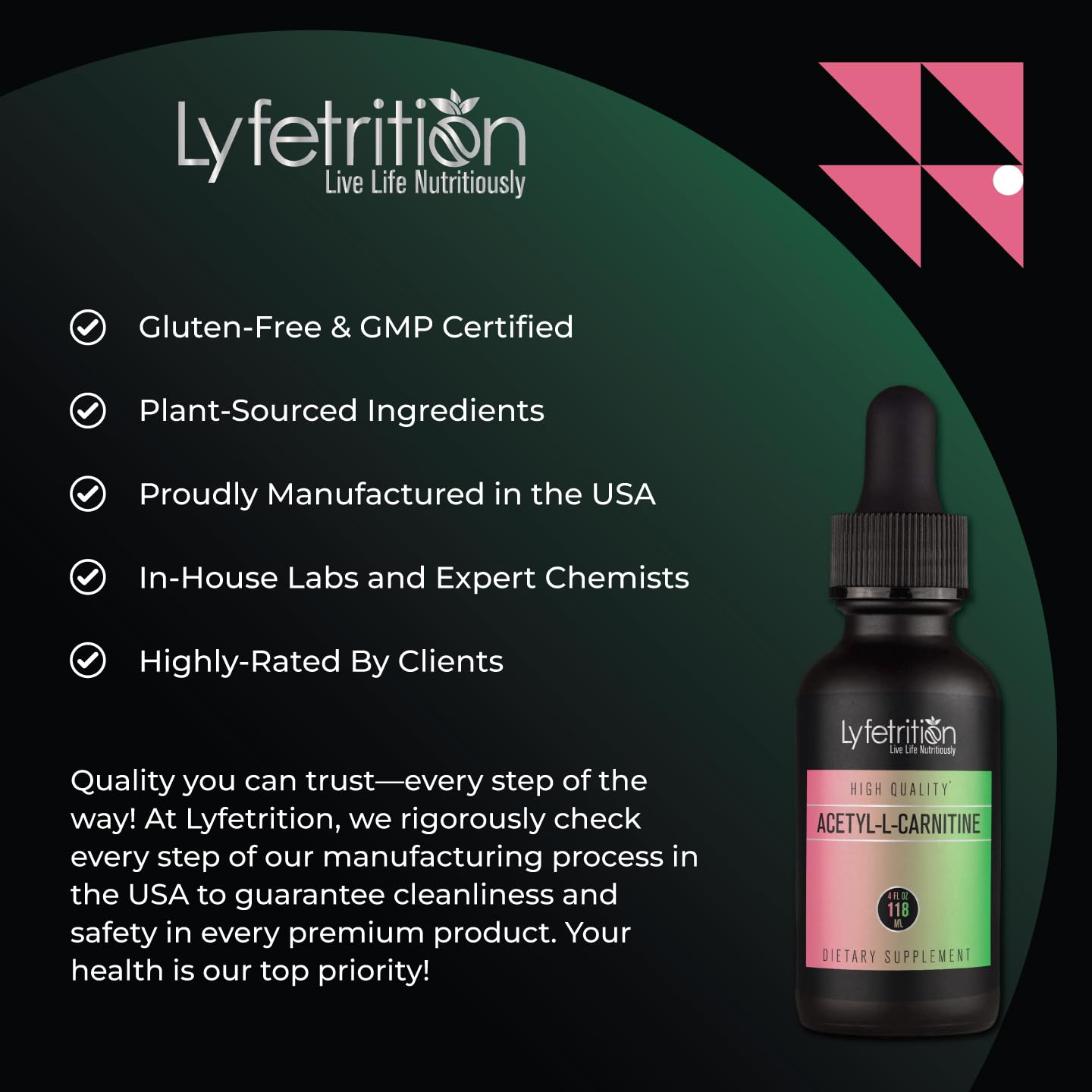 Lyfetrition Acetyl-L-Carnitine Liquid Supplement 118 ml, 4 FL Oz Liquid, 220 Servings, Made in USA, Quick Absorption, Potent Ingredients, Non-GMO : Health & Household