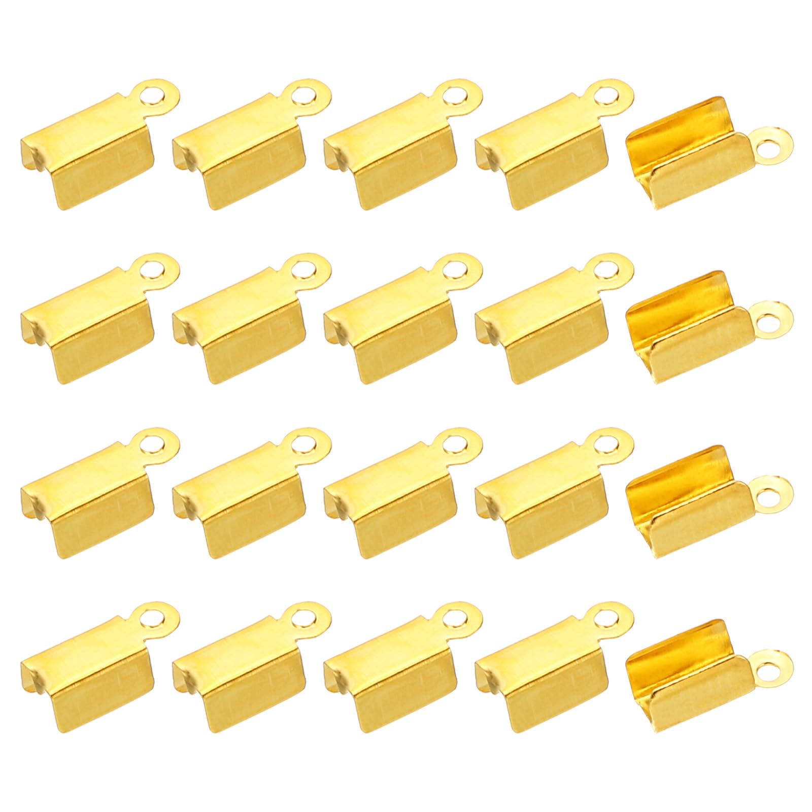 PATIKIL 10 x 4 mm Fold Over Crimp Cord Ends, 20Pcs Stainless Steel Rectangular Clasp Tips End Leather Ribbon End Clasp Tips for DIY Craft Jewelry Making, Gold