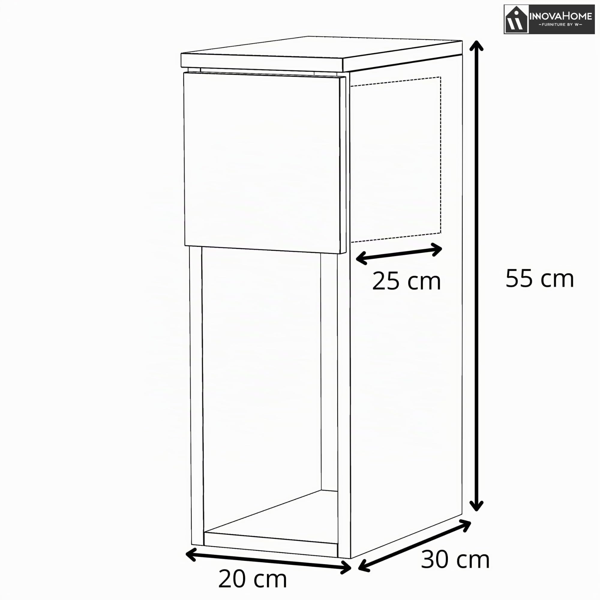 INNOVAHOME Nachttisch Schmal, Weiß Hochglanz, 20cm | Platzsparend, Tiefe 25cm Schublade, Beistelltisch für kleine Räume, Made in EU