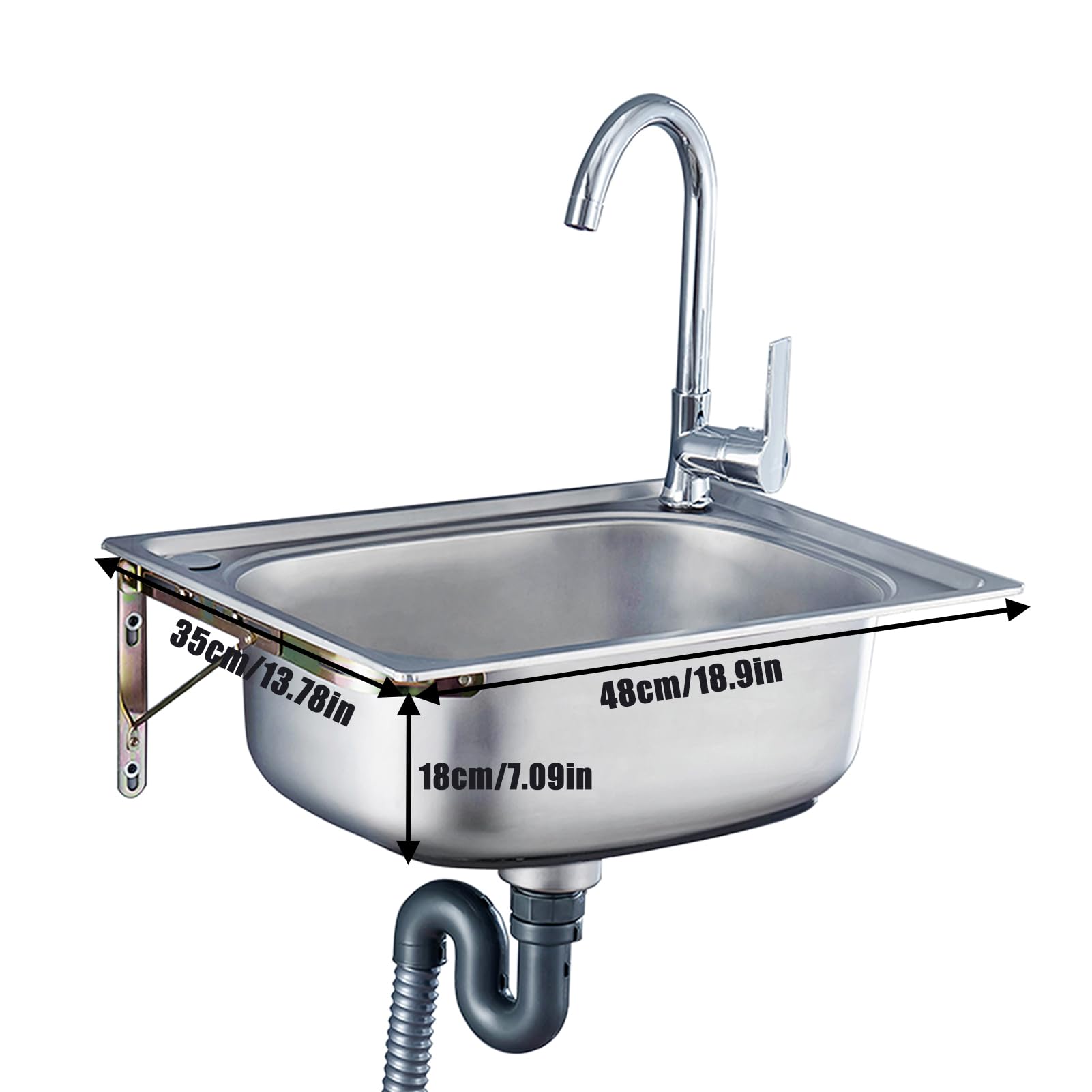 Lavello da Cucina,lavello Cucina in Acciaio Inox,lavamani,Montaggio a Parete,1 Vasca con Rubinetto,per Bagno,Cucina,Lavanderia,Facile Pulire (48x35cm)