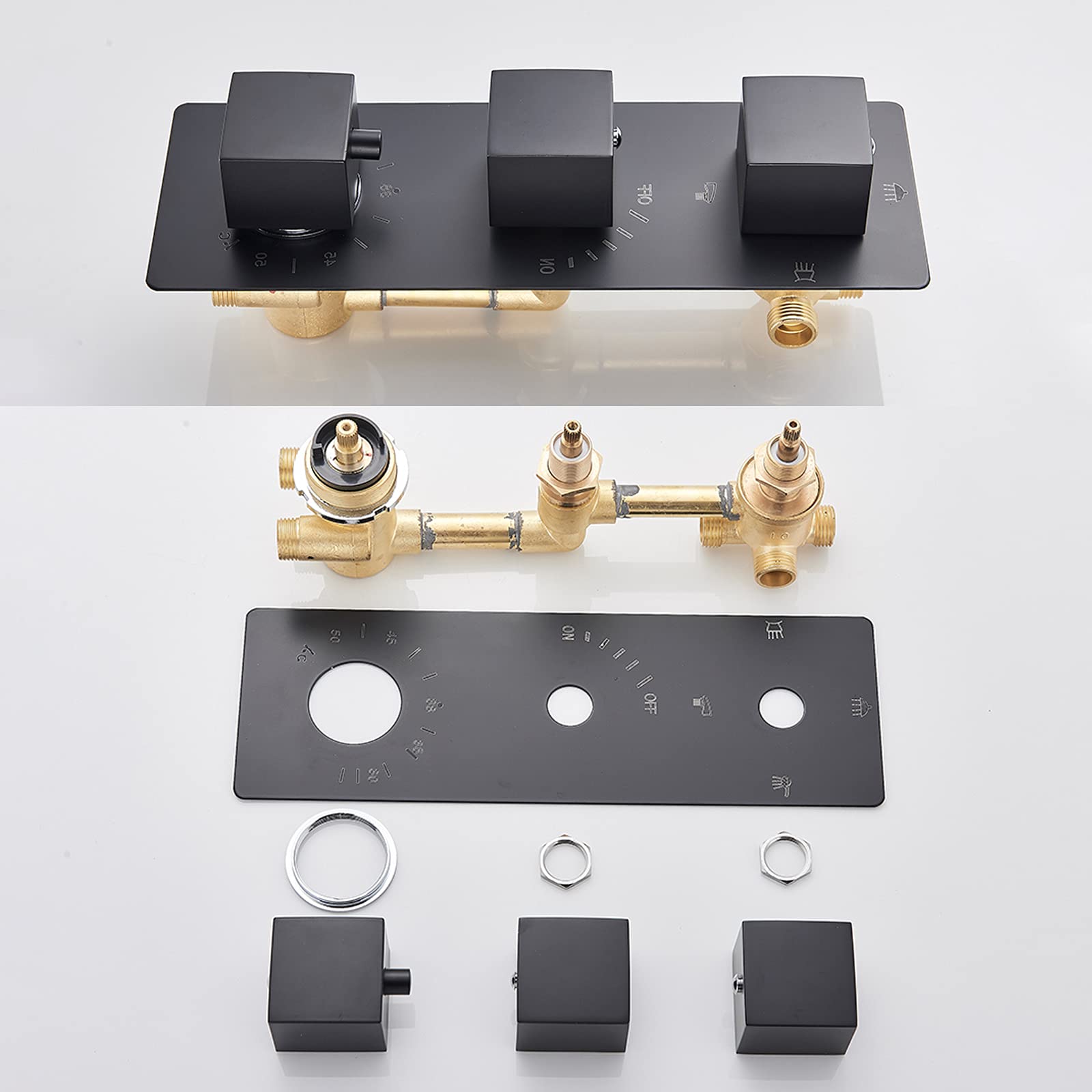 Rain Shower Set Rubinetto Doccia Termostatico Nero con Bocca Girevole per Vasca, 6 Getti per Il Corpo, Set Doccia Combinato A Parete, Miscelatore Doccia A Pioggia in Ott,8 inch