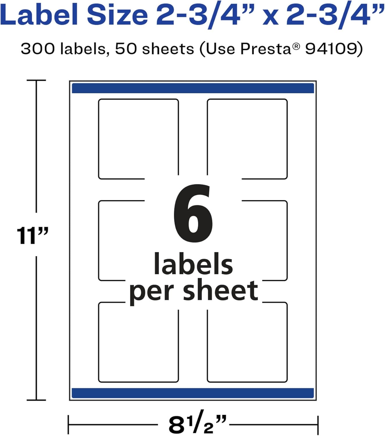 Avery Glossy White Square Labels, Sure Feed Technology, 2.75" x 2.75", 300 Glossy White Labels, Print-to-The-Edge, Permanent Adhesive, Laser/Inkjet Printable